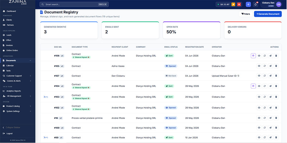 Zarina CRM Document Automation Management Core